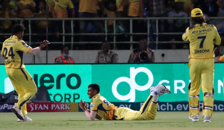 Chennai Super Kings' Matheesha Pathirana takes the catch to dismiss Delhi Capitals' David Warner | AP